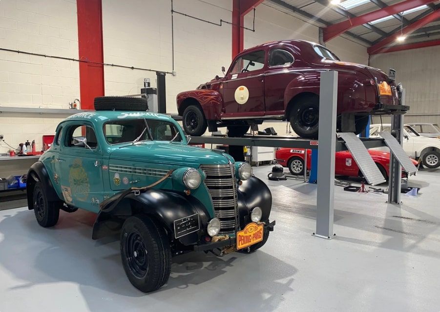 Classic cars in a garage